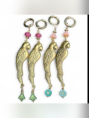 Set Of 2 Pairs Parrot Bird Farm Rio Style Earrings Margaritaville Tropical, Hoop